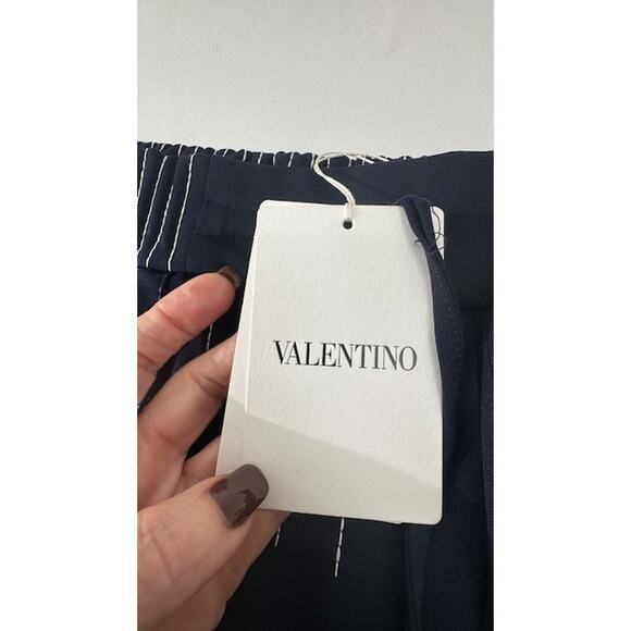 Women's Valentino Navy Blue & White NWT High Waist Drawstring Pants Size 44 - Picture 4 of 16